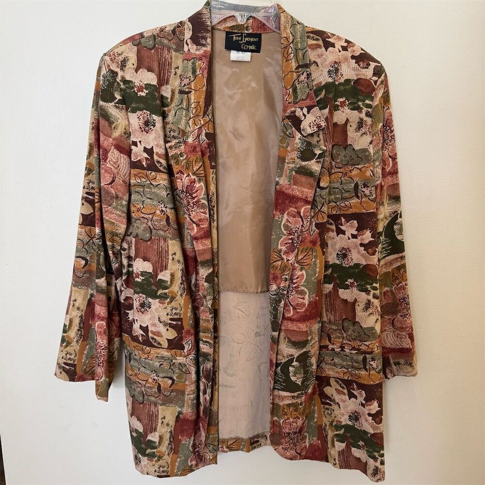 Vintage Toni Garment Women's 1X Flowers and Leaves Blazer Multicolor C.C. Magic
